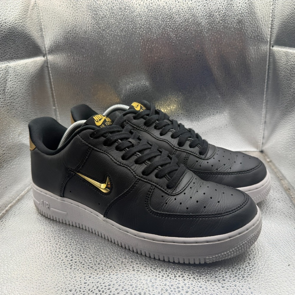Size 10 Nike Air Force 1 '07 LV8 Black Gold Mens Athletic Sneakers AJ9507-003